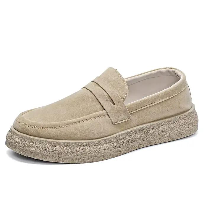 Chaussures décontractées rétro marron pour hommes, mocassins confortables en cuir suédé, chaussures