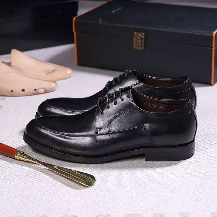 Chaussures Derby de Style italien pour hommes, faites à la main, en cuir véritable, bout uni, à lace