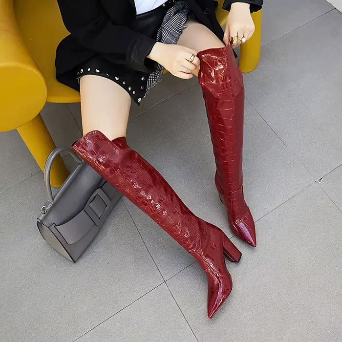 Bottes longues en microcarence à imprimé pierre, bottes au-dessus du genou, Parker pointu, doublure