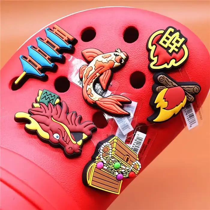 Breloques de chaussure en PVC originales, dragon, poisson, feu de joie, sagesse, décorations de chau