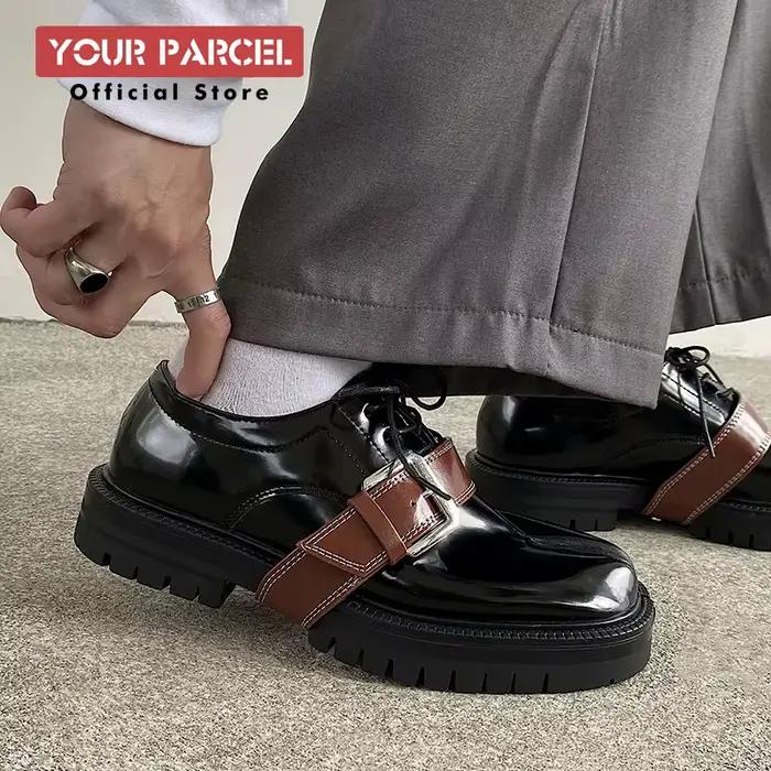 Tabi-Chaussures en cuir à bout fendu pour hommes, boucle de ceinture amovible, sens littéraire, surf