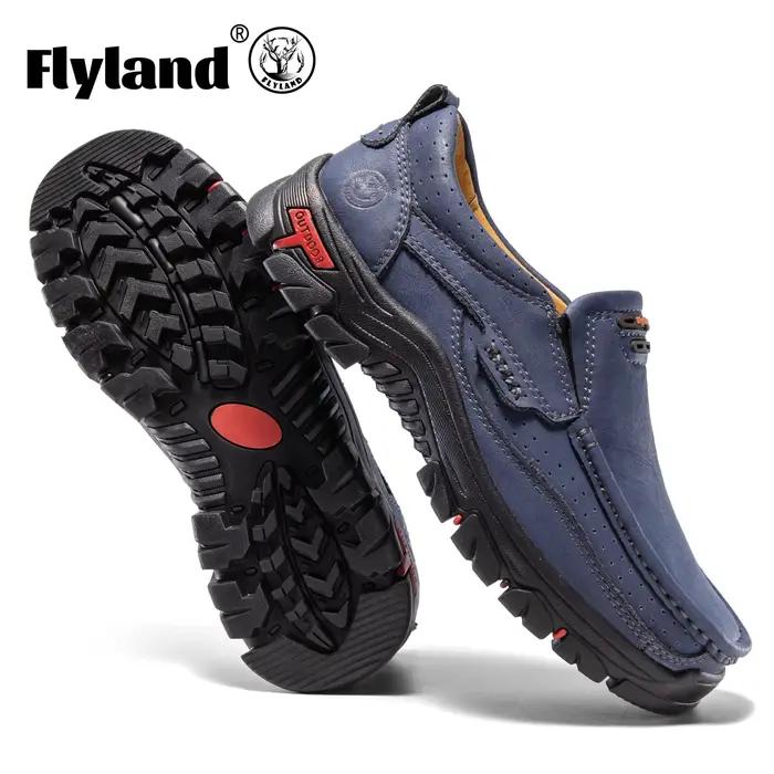 FLYLAND Chaussures habillées en cuir pour hommes, style mode, plateformes, bottes plates, chaussures