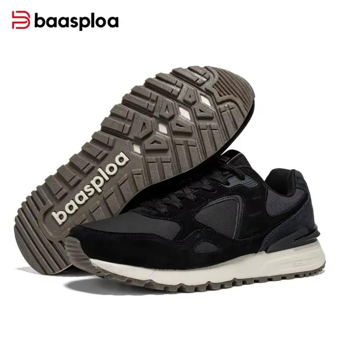 Baasploa Chaussures de marche décontractées pour hommes, baskets tendance en cuir, confortables pour