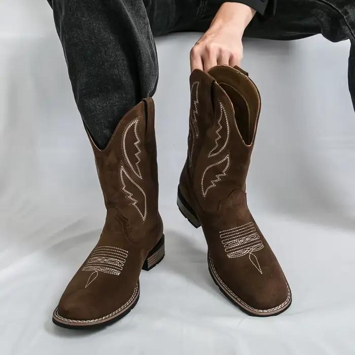 Nouvelles bottes de cowboy occidentales pour hommes bottes de moto vintage mi-mollet bottes pour hom
