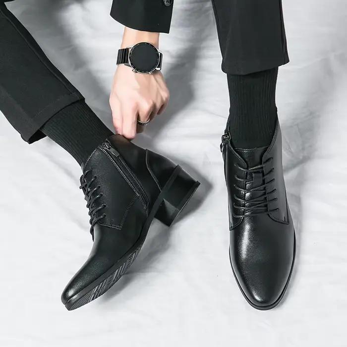 Bottes de rinçage en cuir pour hommes, bottes rondes Parker, bottes d'affaires à lacets, mode