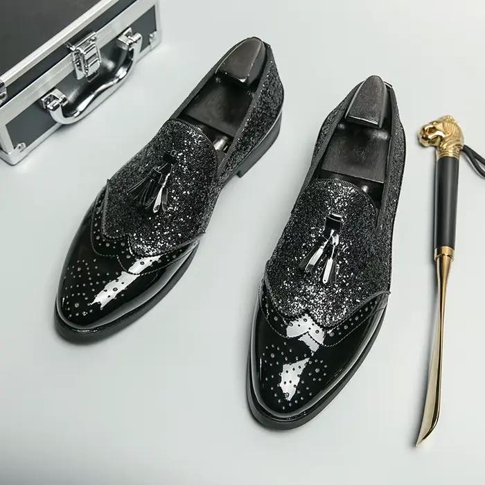 Chaussures habillées d'affaires hommes Oxfords en cuir véritable bout pointu à lacets de haute quali