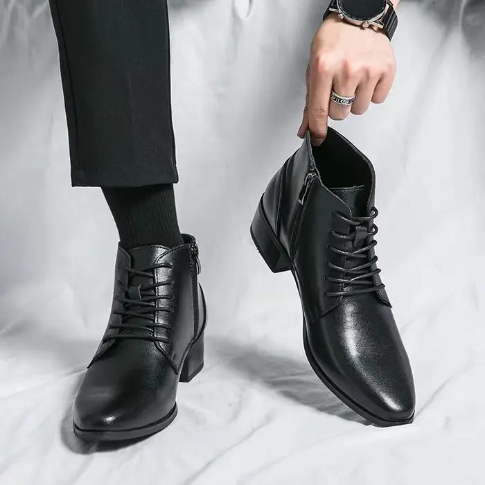 Bottes de rinçage en cuir pour hommes, bottes rondes Parker, bottes d'affaires à lacets, mode