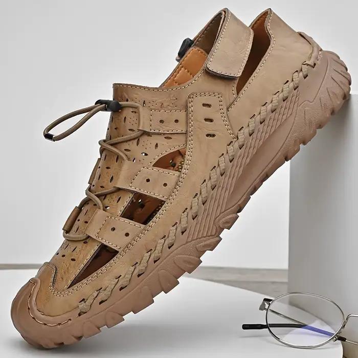 Sandales d'Été en Cuir Souple pour Homme, Chaussures de Plage Antidérapantes, Ajourées, Faites à la