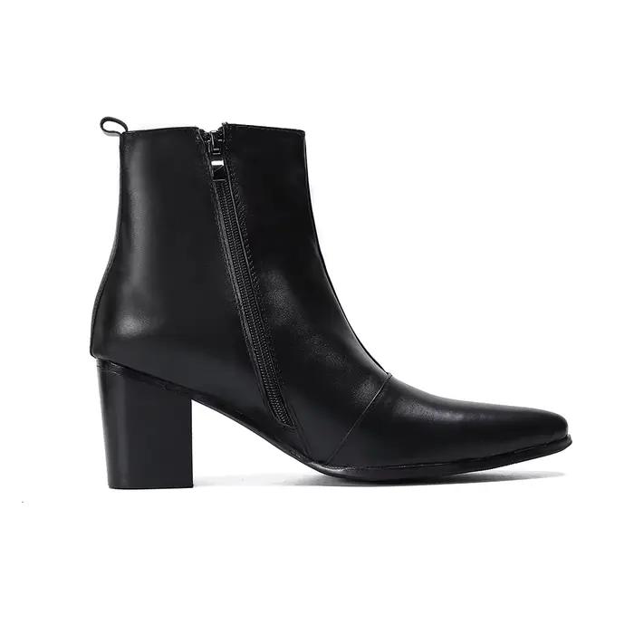 Christia Bella en cuir véritable hommes bottes à talons hauts bout pointu robe de soirée bottes mode