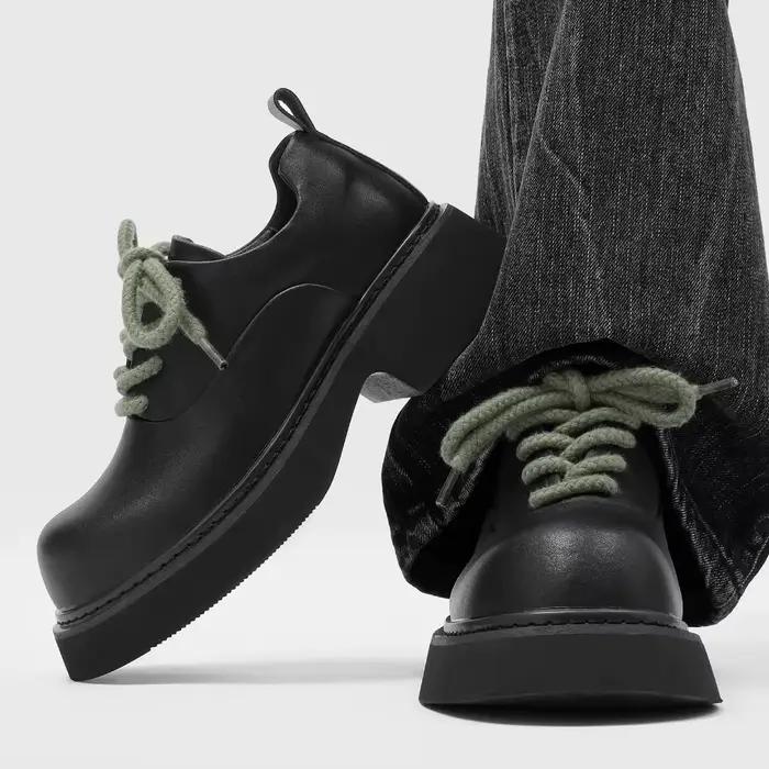 Chaussures Derby Homme 2026 en PU à Semelle Épaisse Tendance Bout Rond Taille 38-46