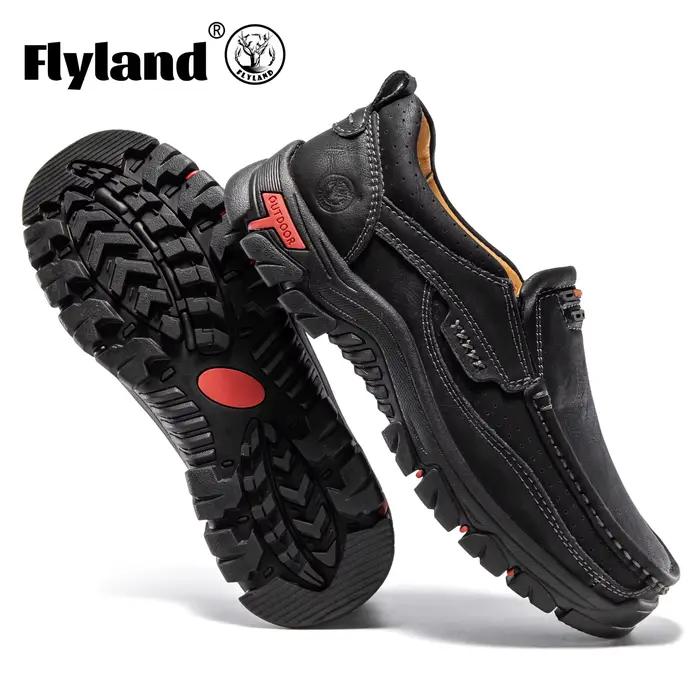 FLYLAND Chaussures habillées en cuir pour hommes, style mode, plateformes, bottes plates, chaussures