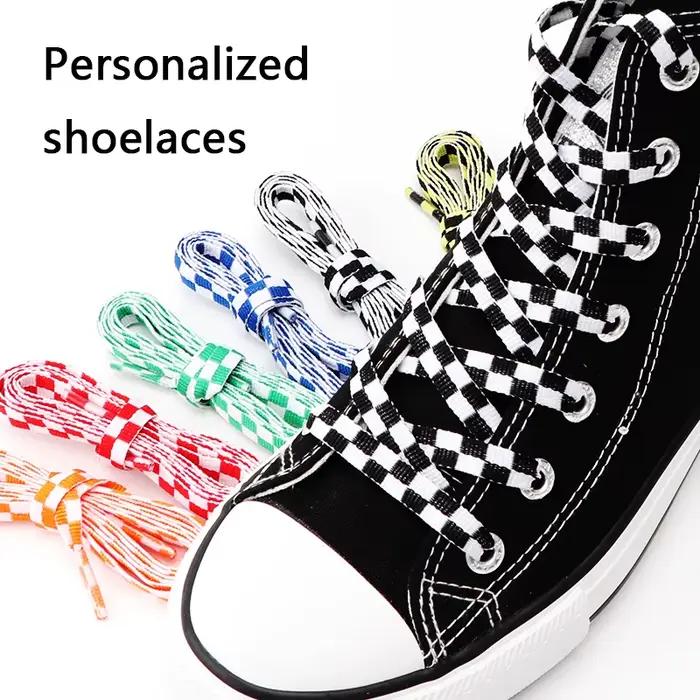 Lacets plats à carreaux, 1 paire, pour chaussures de sport, couleurs, impression, rubans