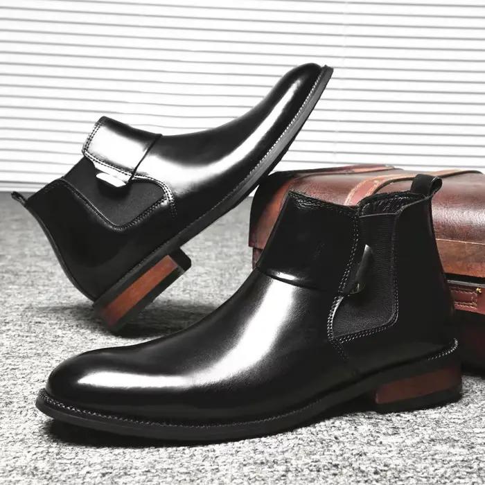 StephanBoots-Chaussures rehaussantes chaudes pour hommes, Rinse, Cuir de vache, Semelle intérieure a