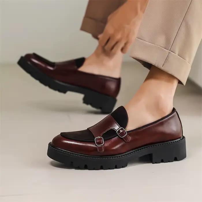 Mocassins hommes chaussures en cuir à semelles épaisses Style britannique noir chaussures d'affaires