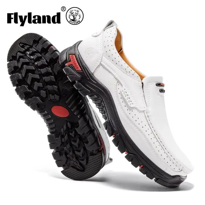 FLYLAND Chaussures habillées en cuir pour hommes, style mode, plateformes, bottes plates, chaussures