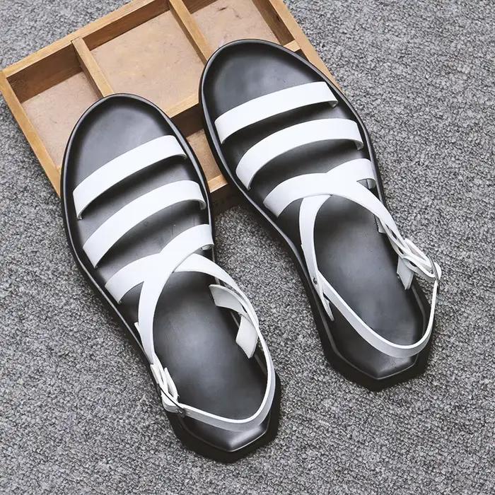 Sandales plates d'été hommes chaussures décontracté en cuir souple hommes sandales vacances mâle mar