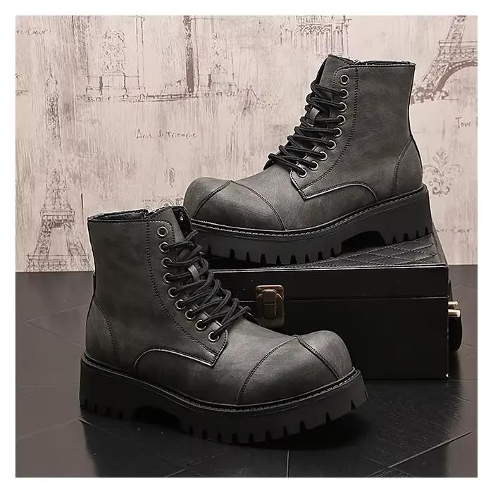 Bottes de moto hautes à lacets pour hommes, style britannique, chaussures en cuir, gros orteil, bott