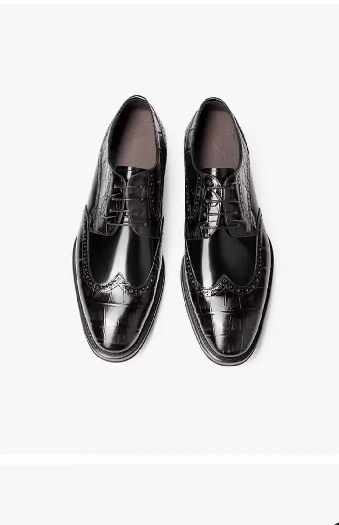 Chaussures habillées à lacets Brogue pour hommes, chaussures britanniques à bout pointu en cuir véri