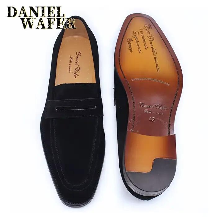 Mocassins en cuir suédé pour hommes, mocassins détectée y à enfiler, marron et noir, chaussures de b