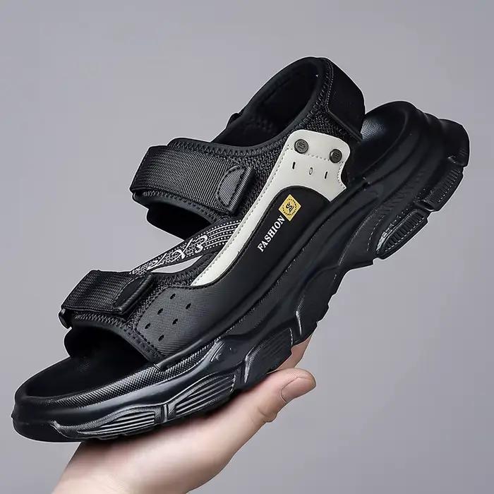 Nouvelles sandales d'été de créateur pour hommes, noires, mode décontractée, chaussures de sport de