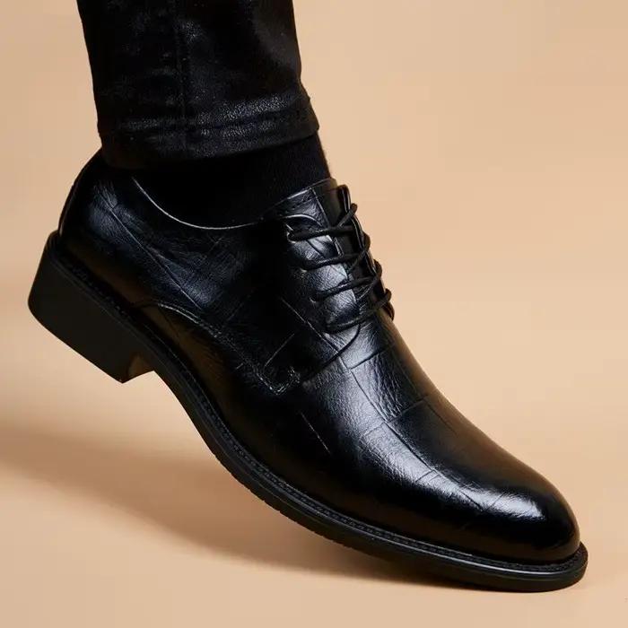 Chaussures de soirée en cuir pointu pour hommes, chaussures formelles pour hommes, noir, printemps,