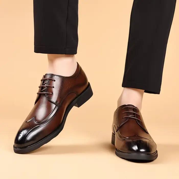 Chaussures provoqué d'affaires en cuir véritable pour hommes, chaussures Derby respirantes à lacets,