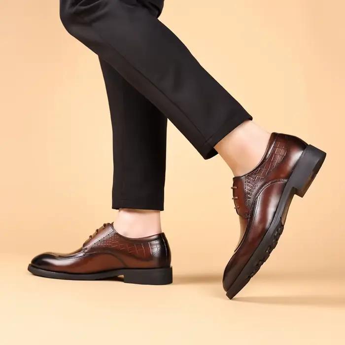 Chaussures provoqué d'affaires en cuir véritable pour hommes, chaussures Derby respirantes à lacets,