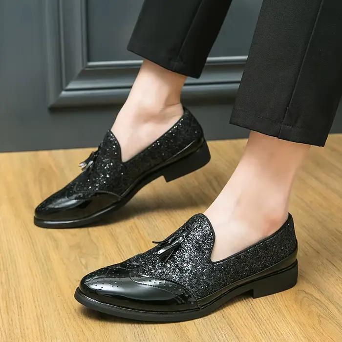 Chaussures habillées d'affaires hommes Oxfords en cuir véritable bout pointu à lacets de haute quali