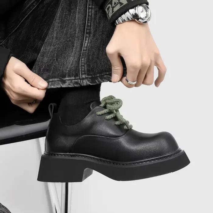 Chaussures Derby Homme 2026 en PU à Semelle Épaisse Tendance Bout Rond Taille 38-46