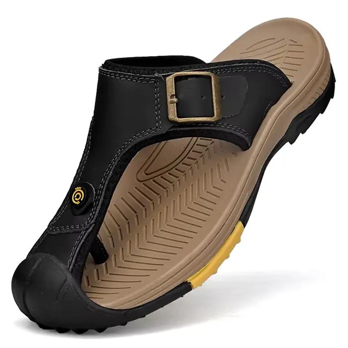 Sandales en cuir véritable hommes chaussures d'été respirantes homme imperméable en plein air hommes