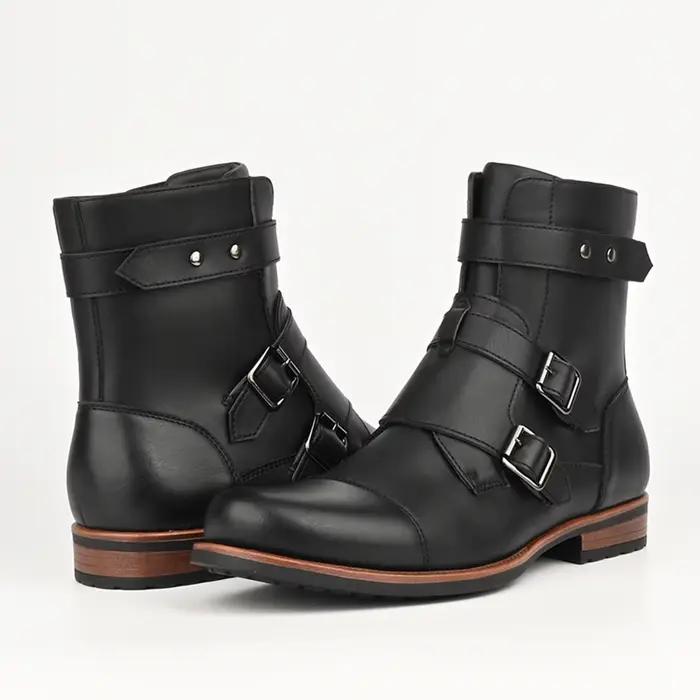 Bottes en denim à talons bas pour hommes, fermeture éclair latérale, structure en métal, bottes vint