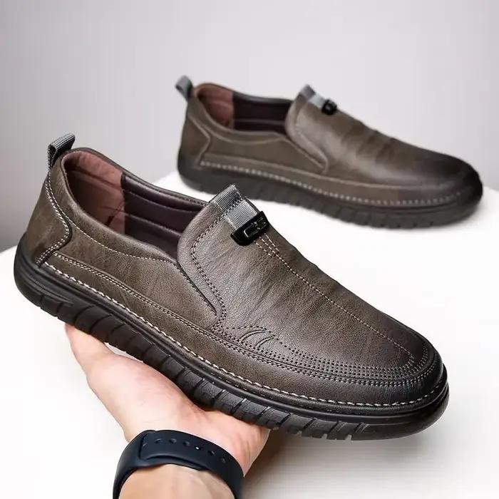 Mocassins rétro en cuir de vache véritable pour hommes, chaussures classiques à coudre, confortables