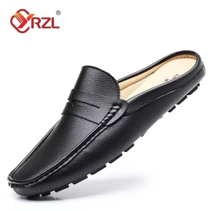 YRZL-Mocassins Blancs Faits à la Main pour Homme, Demi-Chaussures Antidérapantes, Pantoufles Décontr