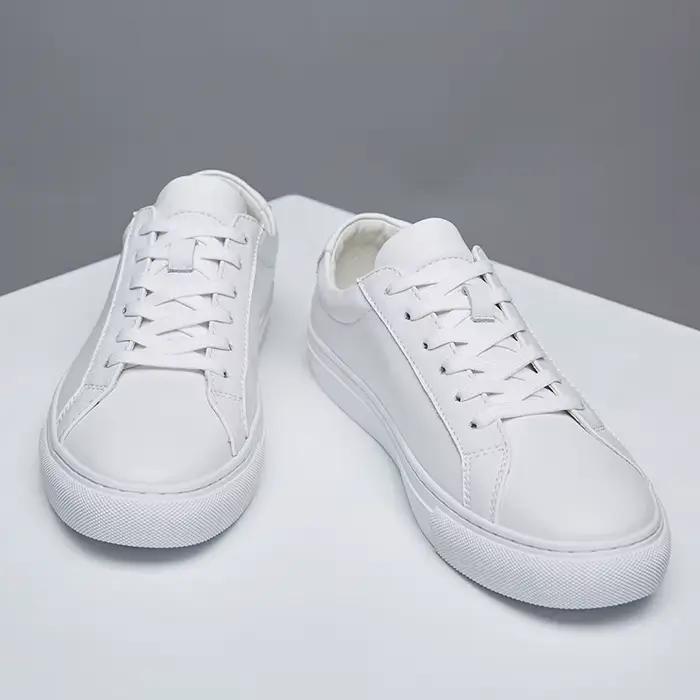 Chaussures en cuir véritable blanc pour hommes, baskets décontractées à la mode, chaussures plates s