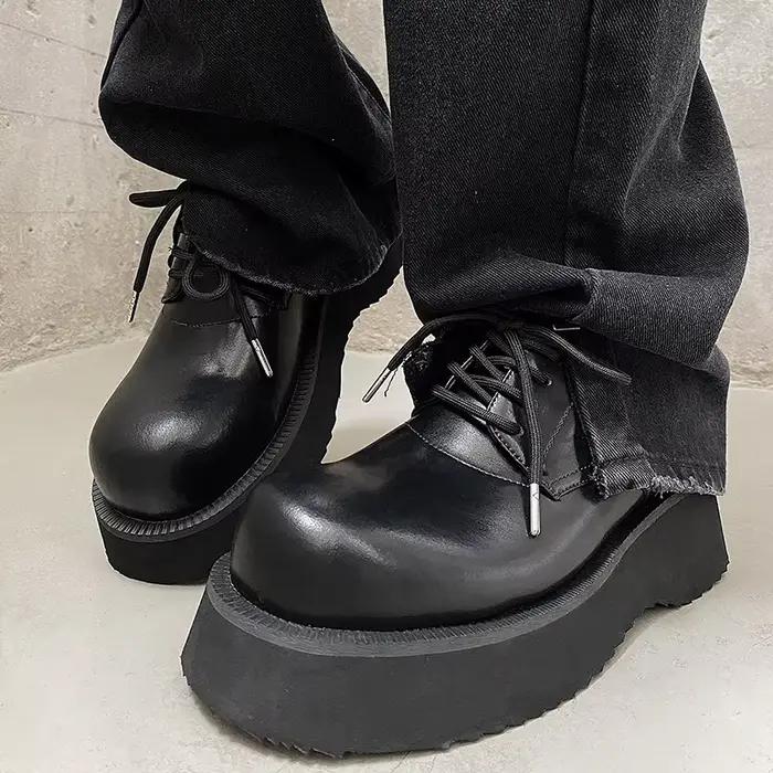 Chaussures en Cuir à Semelles Épaisses pour Homme, Souliers Légers et Décontractés, Bout Large, Styl