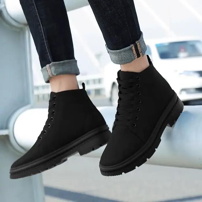 Hommes bottes ascenseur chaussures talons cachés toile rehaussant chaussures pour homme talons caché