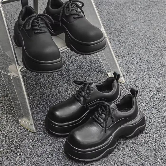 Plate-forme en cuir véritable hommes chaussures décontractées fond épais augmenter hommes baskets à