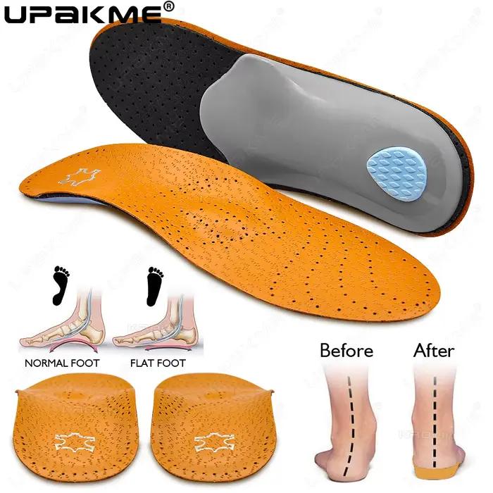 UAPKME Semelles orthopédiques en cuir PU pour pieds plats, soutien de la voûte plantaire, semelles o