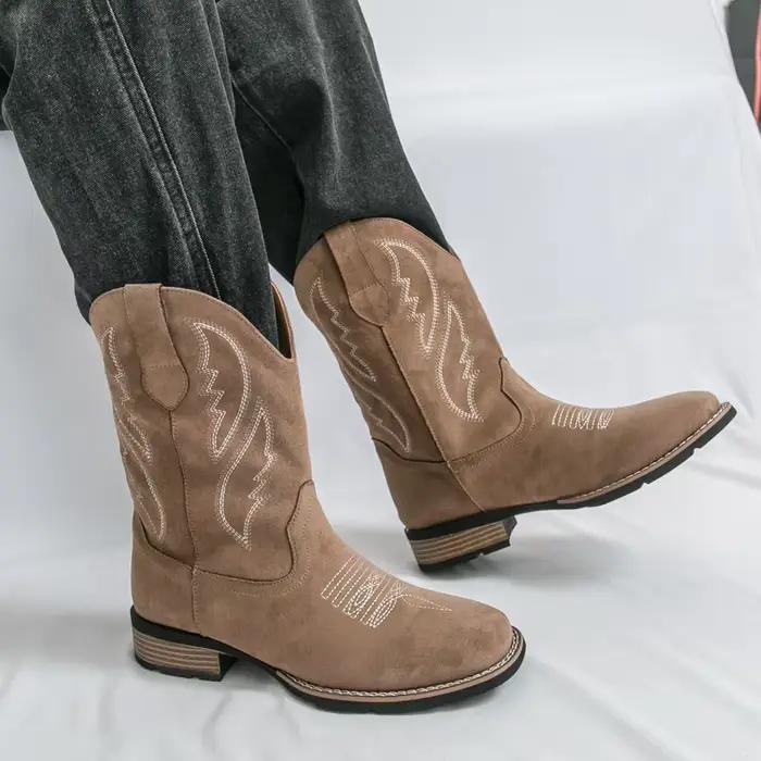 Nouvelles bottes de cowboy occidentales pour hommes bottes de moto vintage mi-mollet bottes pour hom
