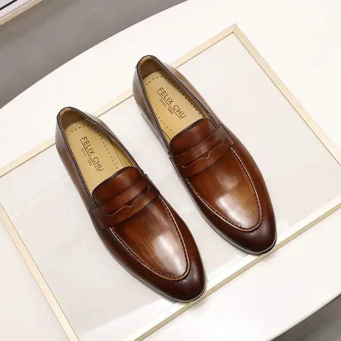 FELIX CHU hommes Penny mocassins chaussures en cuir véritable élégant fête de mariage chaussures hab