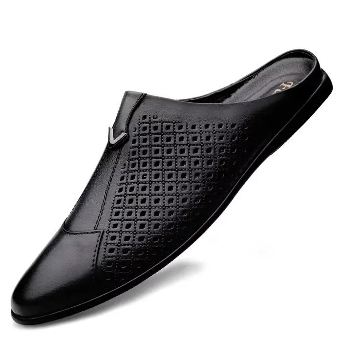 Mocassins d'été en cuir pour hommes, chaussures de conduite, mules, tennis, blanc, 2024
