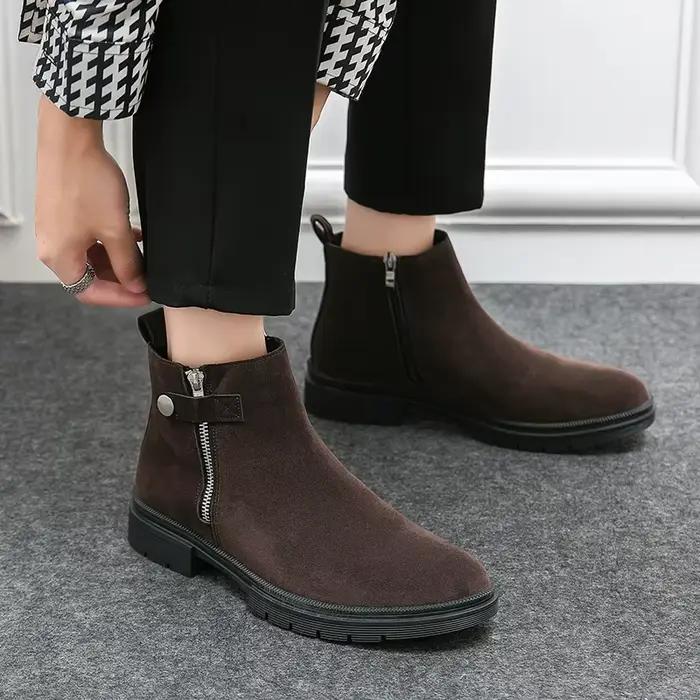 Bottines Chelsea pour hommes, confortables, élégantes, en daim résistant, à coupe haute, à semelle é