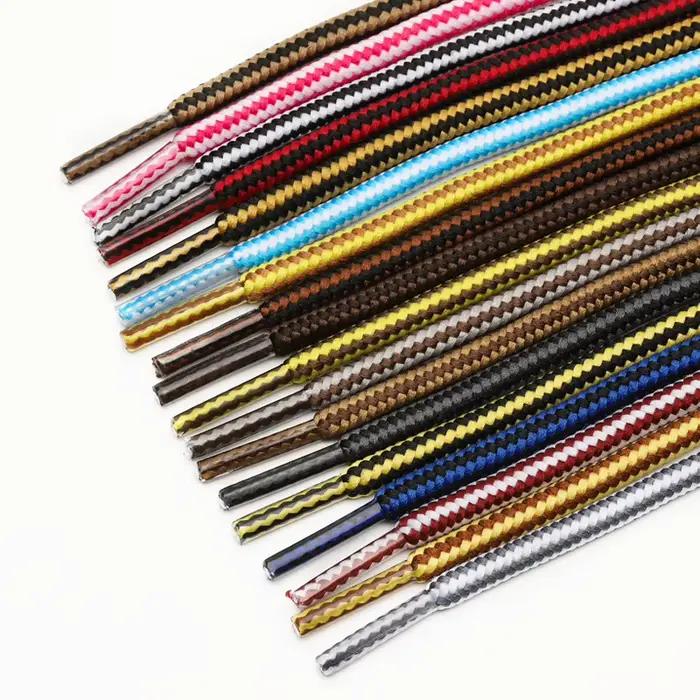1 paire de lacets ronds en Polyester à rayures bicolores de 4mm pour chaussures de travail bottes Ma