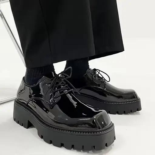 Chaussures richelieu noires pour hommes, chaussures classiques à plateforme Oxford, rétro en cuir ve