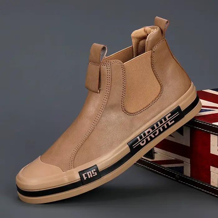 Bottes décontractées en cuir pour hommes mode jaune hommes chaussures hautes mocassins en cuir mocas
