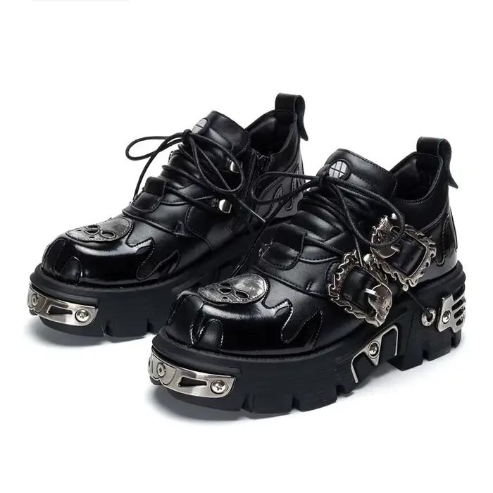 Chaussures de Couple Rock Vintage pour hommes et femmes, bottes rétro en cuir Punk foncé, Design de
