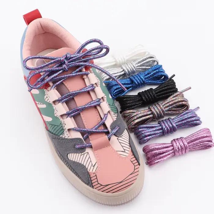 Lacets de chaussures à paillettes métalliques lacets ronds brillants or argent chaussures en soie de