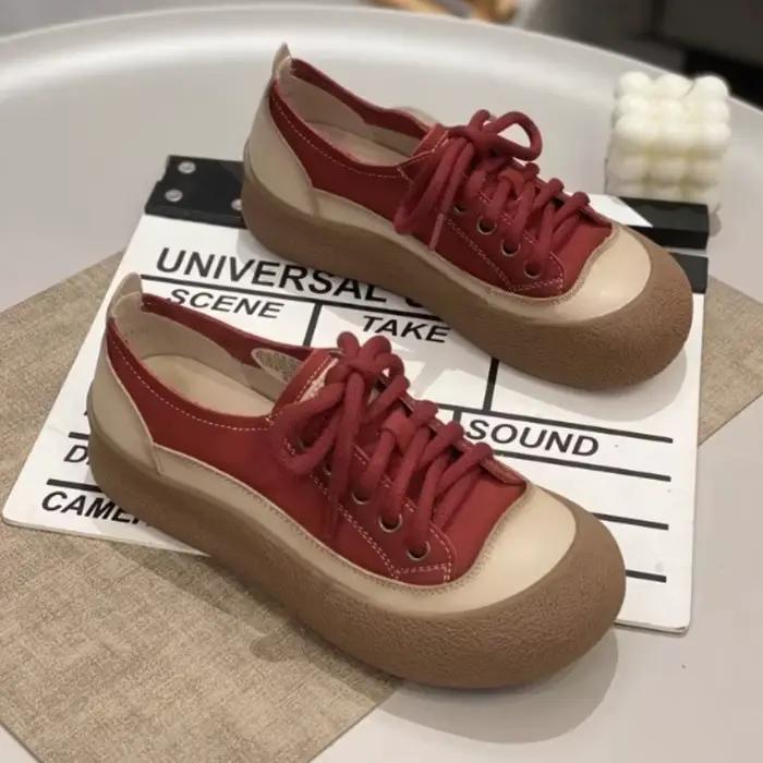 Chaussures en toile polyvalentes à semelles épaisses en cuir souple, nouveau style d'automne, semell