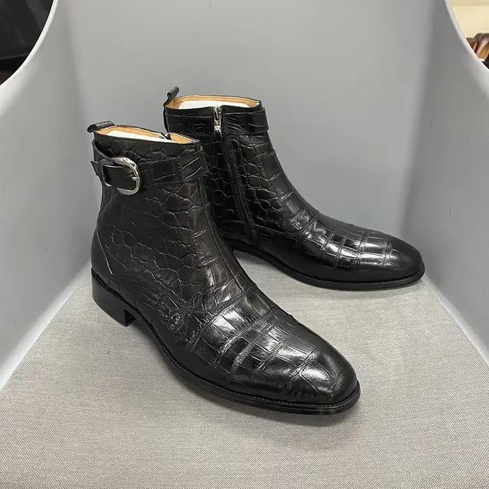 Bottines de luxe en cuir véritable pour hommes, chaussures habillées imprimées Crocodile, noir, marr