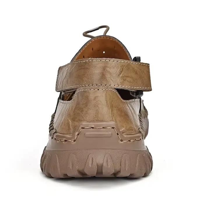 Sandales d'Été en Cuir Souple pour Homme, Chaussures de Plage Antidérapantes, Ajourées, Faites à la